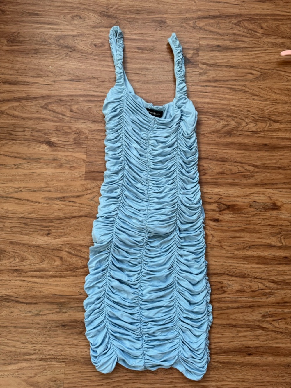 bebe Light Blue Ruched Tank Mini Dress